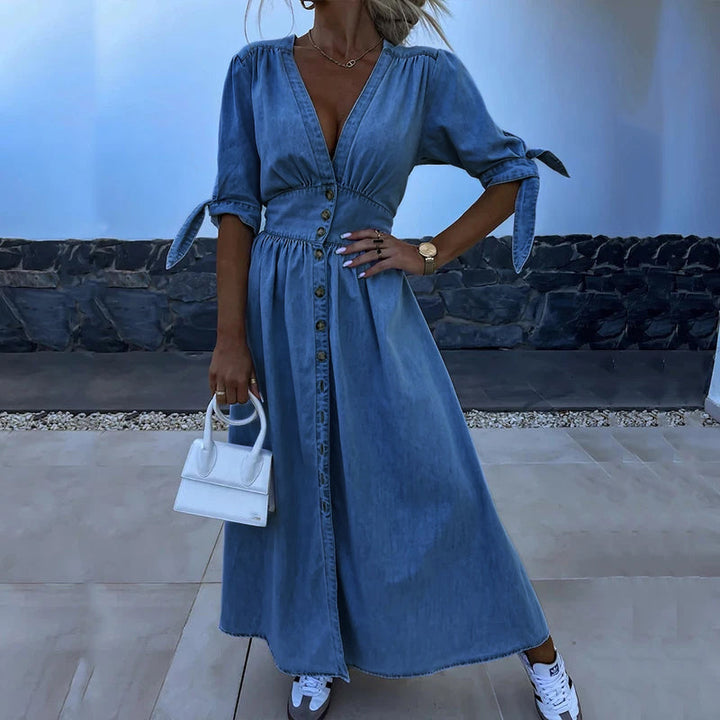 Jane Sukienka Jeansowa Damska – Długa Sukienka z Denimu z Guzikami & Swobodny, Kobiecy Look