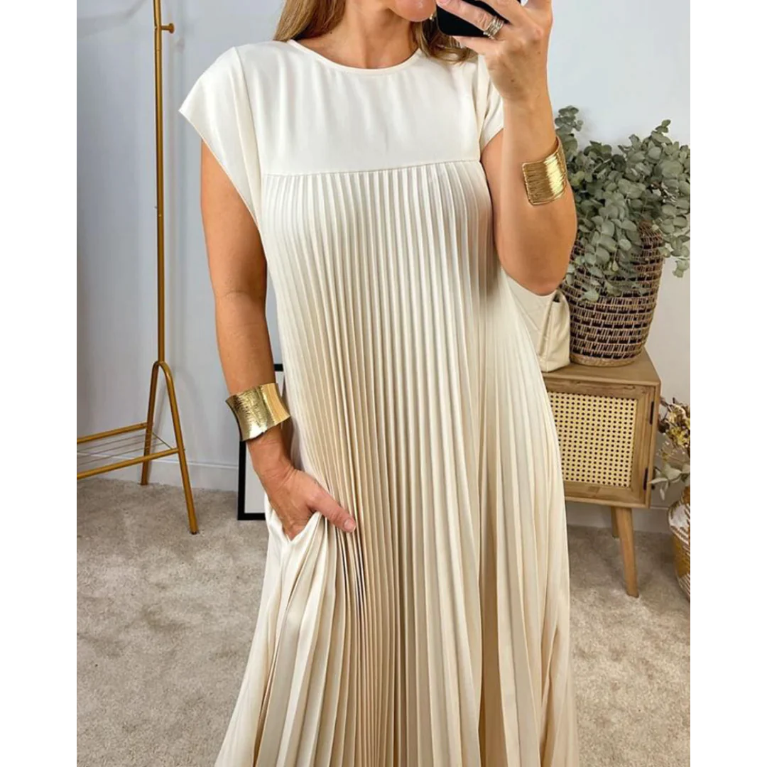 Esther Sukienka Bez Rękawów Damska – Elegancka Plisowana Sukienka w Jednolitym Kolorze na Lato i Stylowe Wyjścia