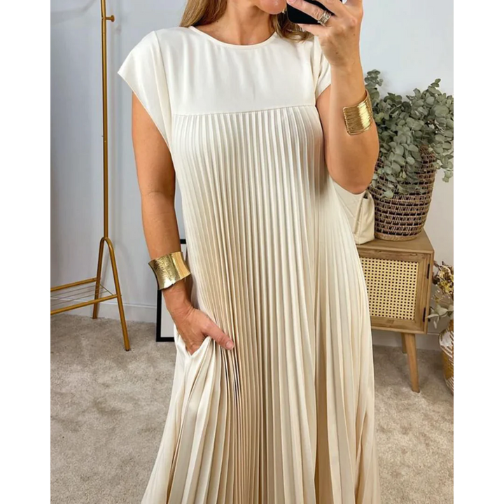Esther Sukienka Bez Rękawów Damska – Elegancka Plisowana Sukienka w Jednolitym Kolorze na Lato i Stylowe Wyjścia