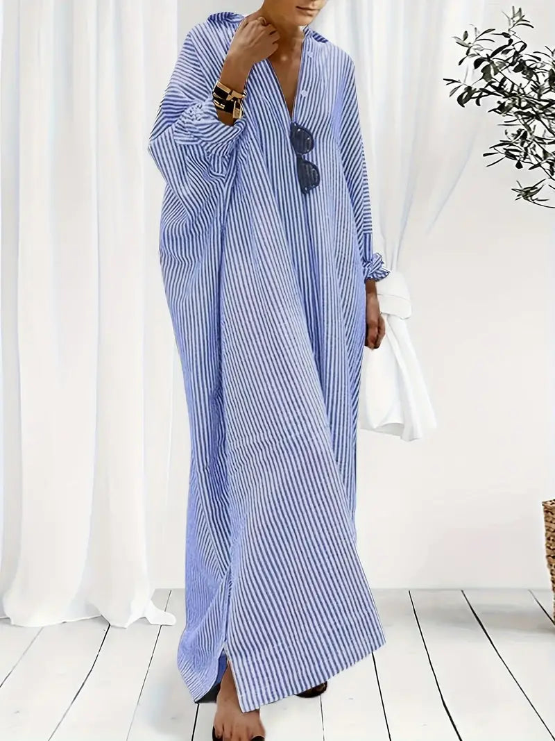 Genevieve Sukienka Maxi Damska – Letnia Oversize Sukienka w Paski o Minimalistycznym i Szykownym Wyglądzie