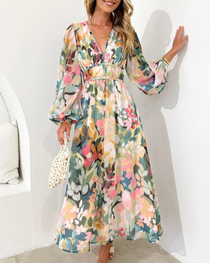 Vivian Damska Sukienka Maxi – Lekka Letnia Sukienka z Wielokolorowym Kwiatowym Wzorem i Eleganckim Krojem