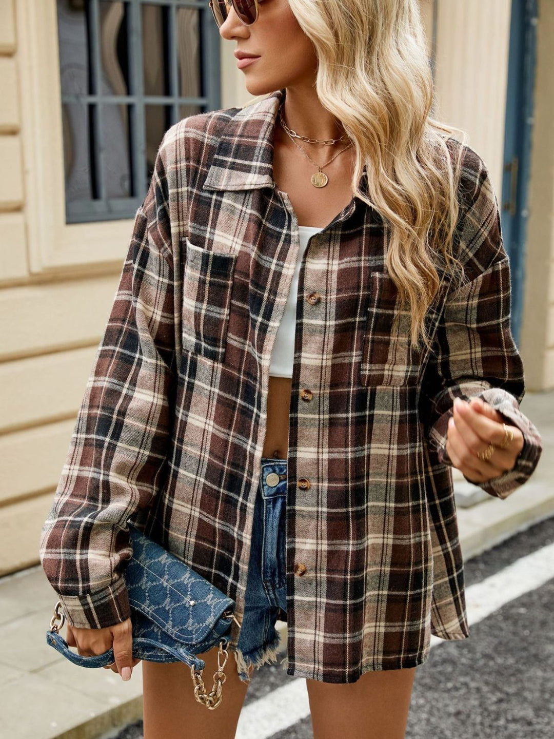 Ley Koszula Damska – Elegancka Koszula w Kratę z Długim Rękawem w Stylu Casual Chic