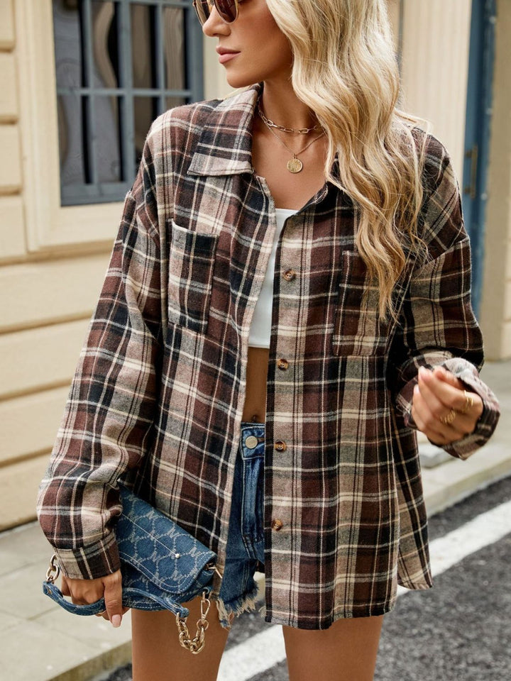Ley Koszula Damska – Elegancka Koszula w Kratę z Długim Rękawem w Stylu Casual Chic