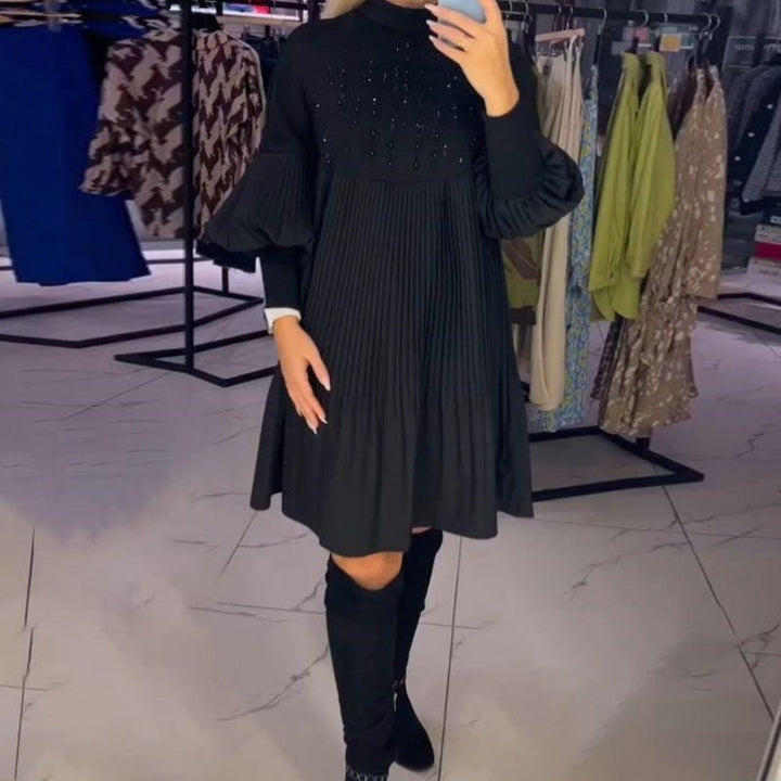 Luna | Elegancka Sukienka Plisowana z Bufiastymi Rękawami