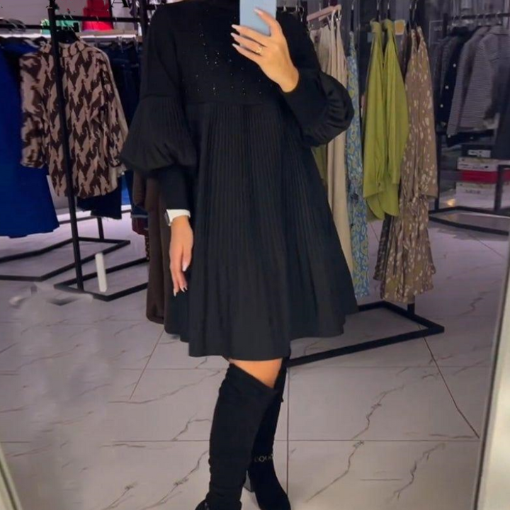 Luna | Elegancka Sukienka Plisowana z Bufiastymi Rękawami