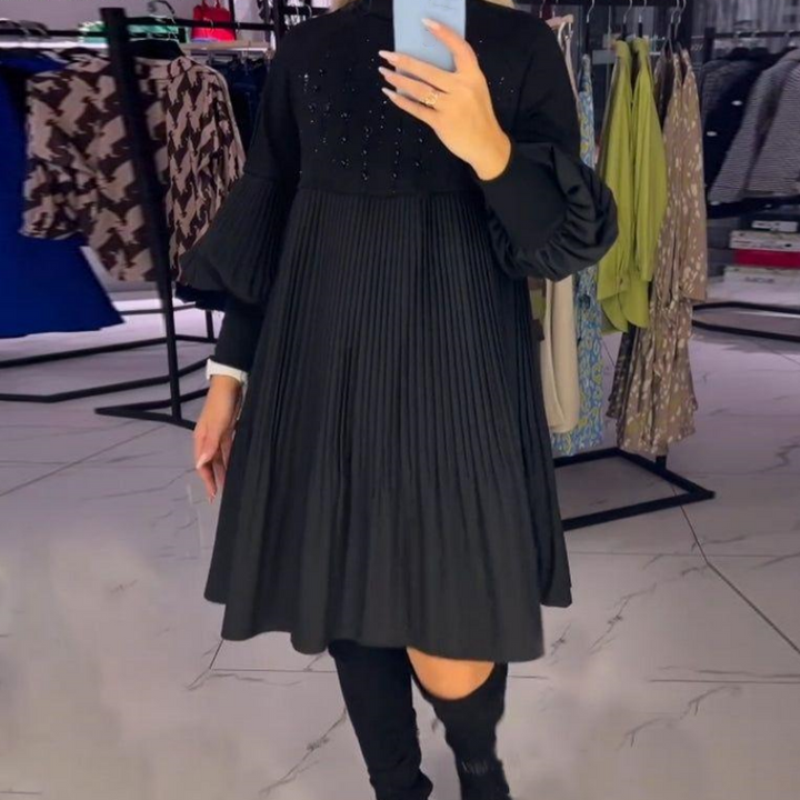 Luna | Elegancka Sukienka Plisowana z Bufiastymi Rękawami