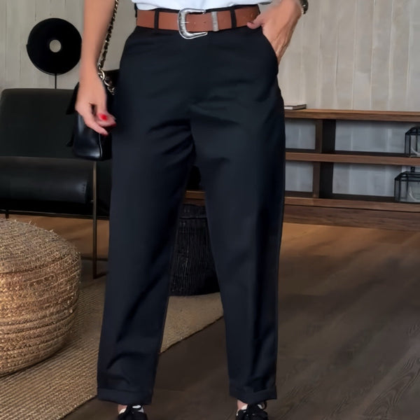 Mathilda Damskie Spodnie – Spodnie z Wysokim Stanem, Prostym Krojem i Eleganckim Wyglądem