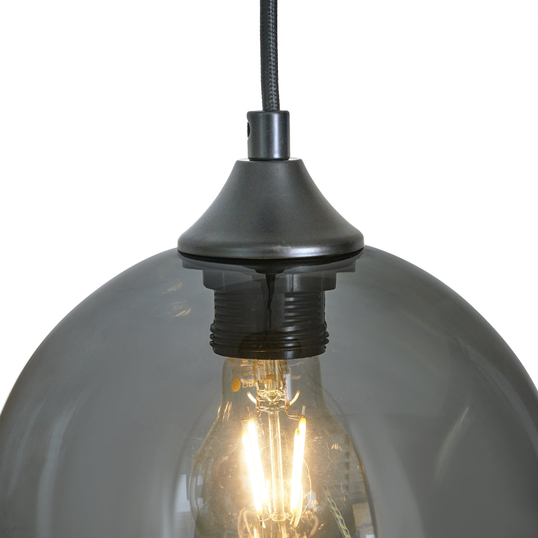 Lampa Wisząca 3-Punktowa Kule Szkło Dymione Czarna Industrialna Salon Jadalnia LED
