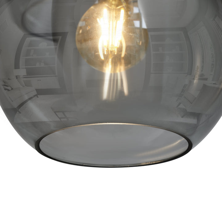 Lampa Wisząca 3-Punktowa Kule Szkło Dymione Czarna Industrialna Salon Jadalnia LED