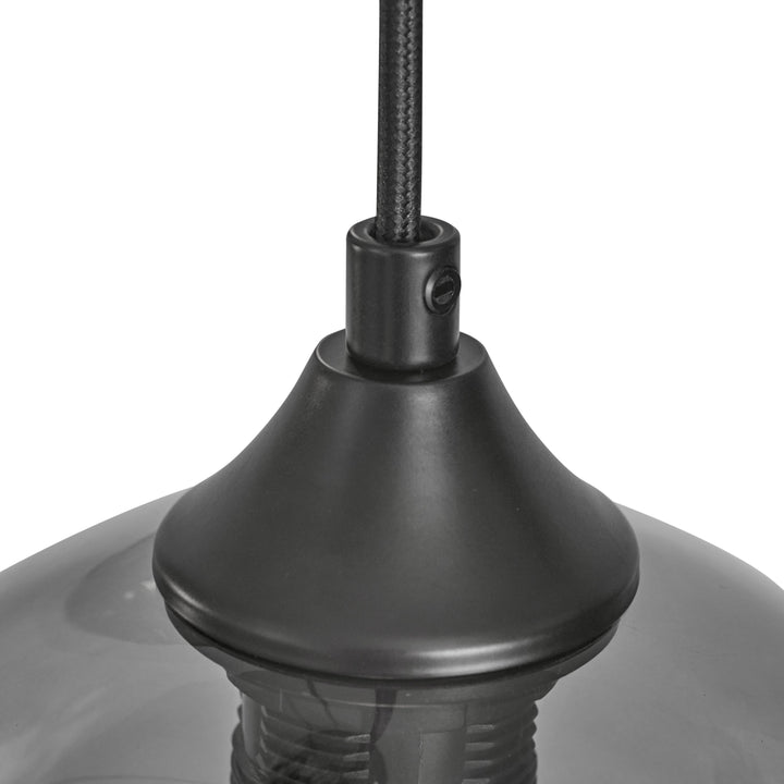 Lampa Wisząca 3-Punktowa Kule Szkło Dymione Czarna Industrialna Salon Jadalnia LED
