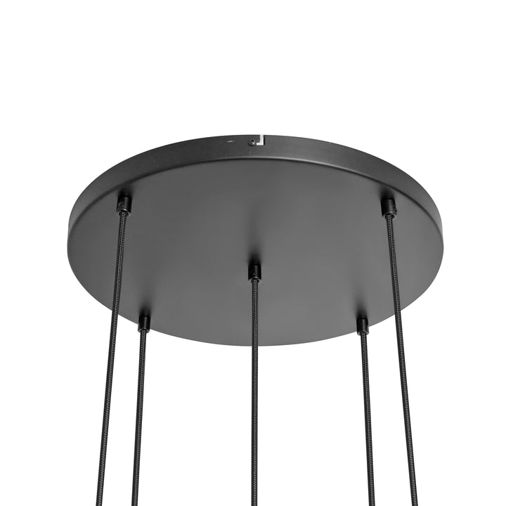 Lampa Wisząca 5-Punktowa Szklane Klosze Dymione Czarna Industrialna LED Salon Jadalnia