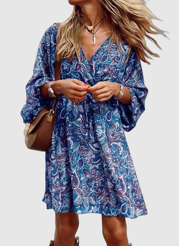 Sukienka Edith Damska Boho – Wzór paisley, rozkloszowane rękawy 3/4 i zwiewny krój