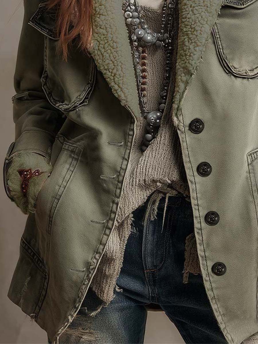 Zinniah | Kurtka robocza inspirowana stylem vintage z wykończeniem Sherpa