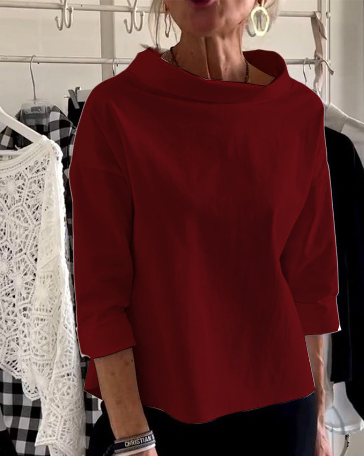 Tahlia | Elegancka Casualna Bluzka z Wysokim Kołnierzem i Długim Rękawem