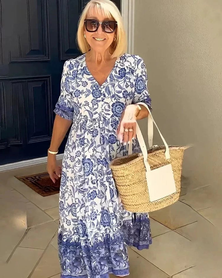 Floresia Sukienka Damska Maxi – Kwiatowa Sukienka z Dekoltem w S Elegancka i Wygodna na Lato