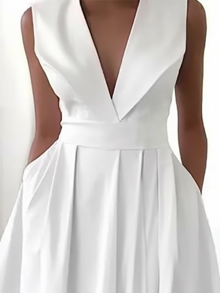Robe Longue Femme Beatrice – Élégante Robe Blanche avec Décolleté en V pour l’Été et les Événements Spéciaux