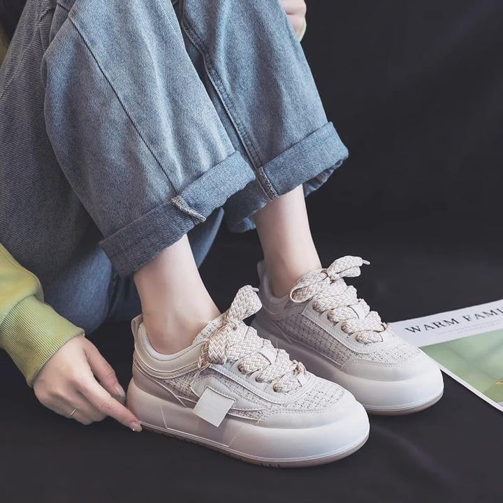 Anna Sneakersy Damskie – Niskie Trampki z Płótna z Grubą Podeszwą i Wygodnym Krojem