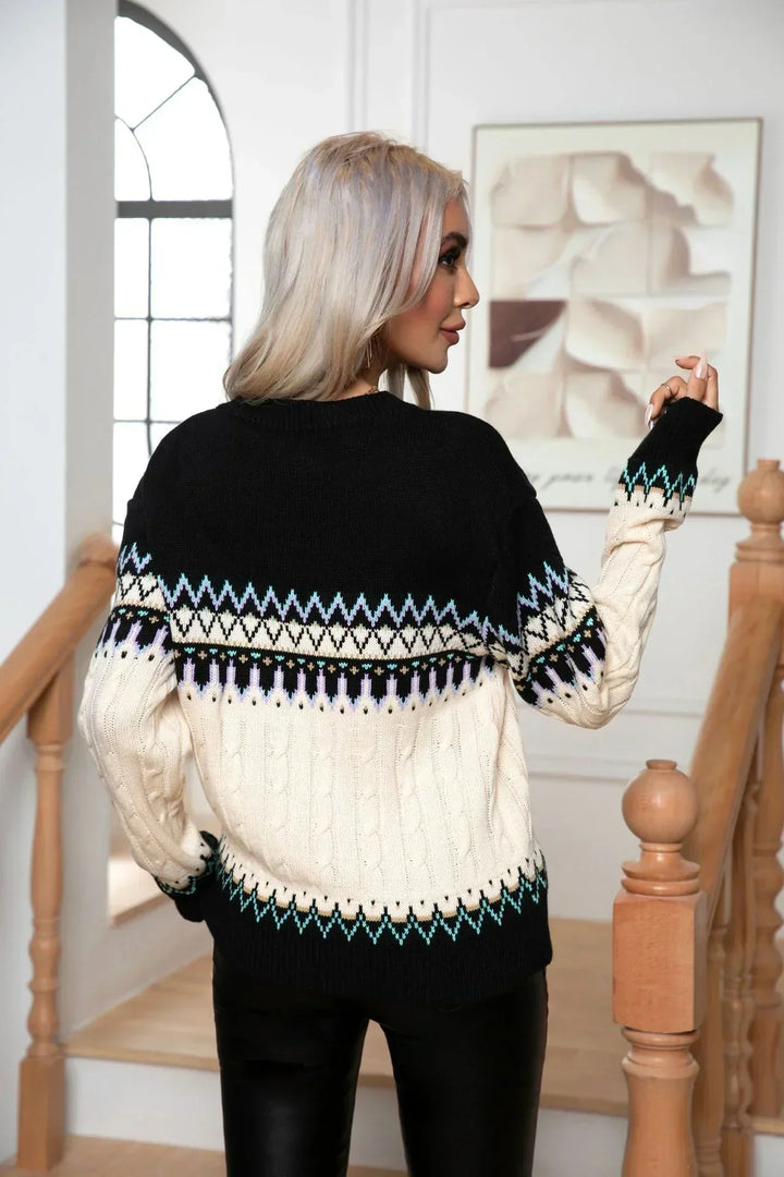 Samira Sweter Damski – Elegancki Norweski Sweter z Ciepłej Dzianiny w Geometryczne Wzory