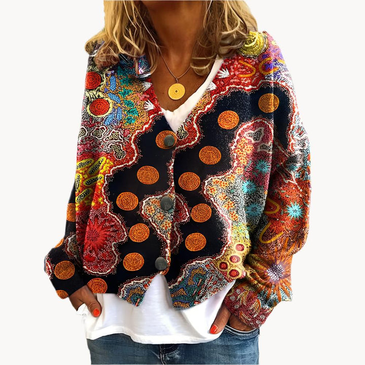 Serena Damski Kardigan Boho – Kolorowy & Wygodny Tkany Kardigan z Etnicznym Wzorem