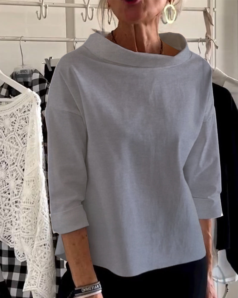Tahlia | Elegancka Casualna Bluzka z Wysokim Kołnierzem i Długim Rękawem