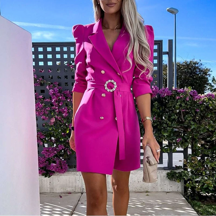 Bree Sukienka Marynarkowa Damska – Stylowy Granatowy Look z Eleganckim Paskiem i Uniwersalnym Krojem