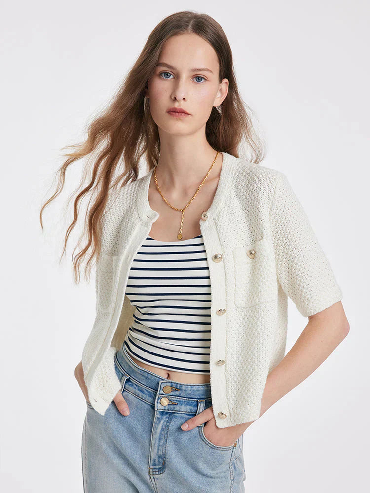Sari Damski Sweter Kardigan – Swobodny Chic z Zatrzaskiem i Kieszeniami na Piersiach