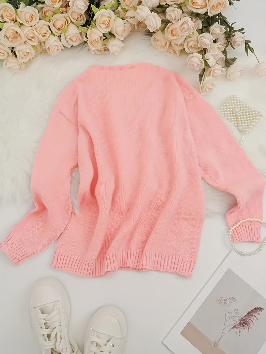 Abby | Klasyczny Lekki Sweter Dzianinowy z Dekoltem w Serek