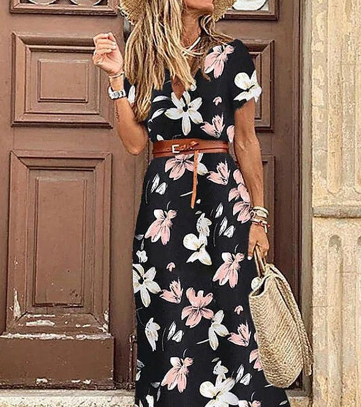 Susan Sukienka Damska w Kwiaty – Elegancka Sukienka z Dekoltem w Serek z Poliestru o Wygodnym Kroju i Szykownym Stylu