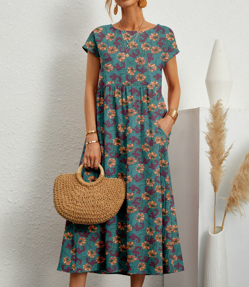 Sukienka Midi Damska Frances – Elegancka Sukienka w Kwiaty z Oddychającego Materiału o Kobiecym Kroju
