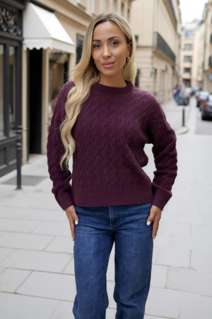 Delilah | Przytulny Sweter z Okrągłym Dekoltem i Warkoczowym Wzorem