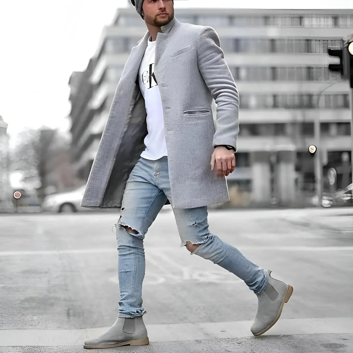 James Płaszcz Długi Męski – Elegancki Prochowiec z Ciepłej Wełny w Ponadczasowym Stylu