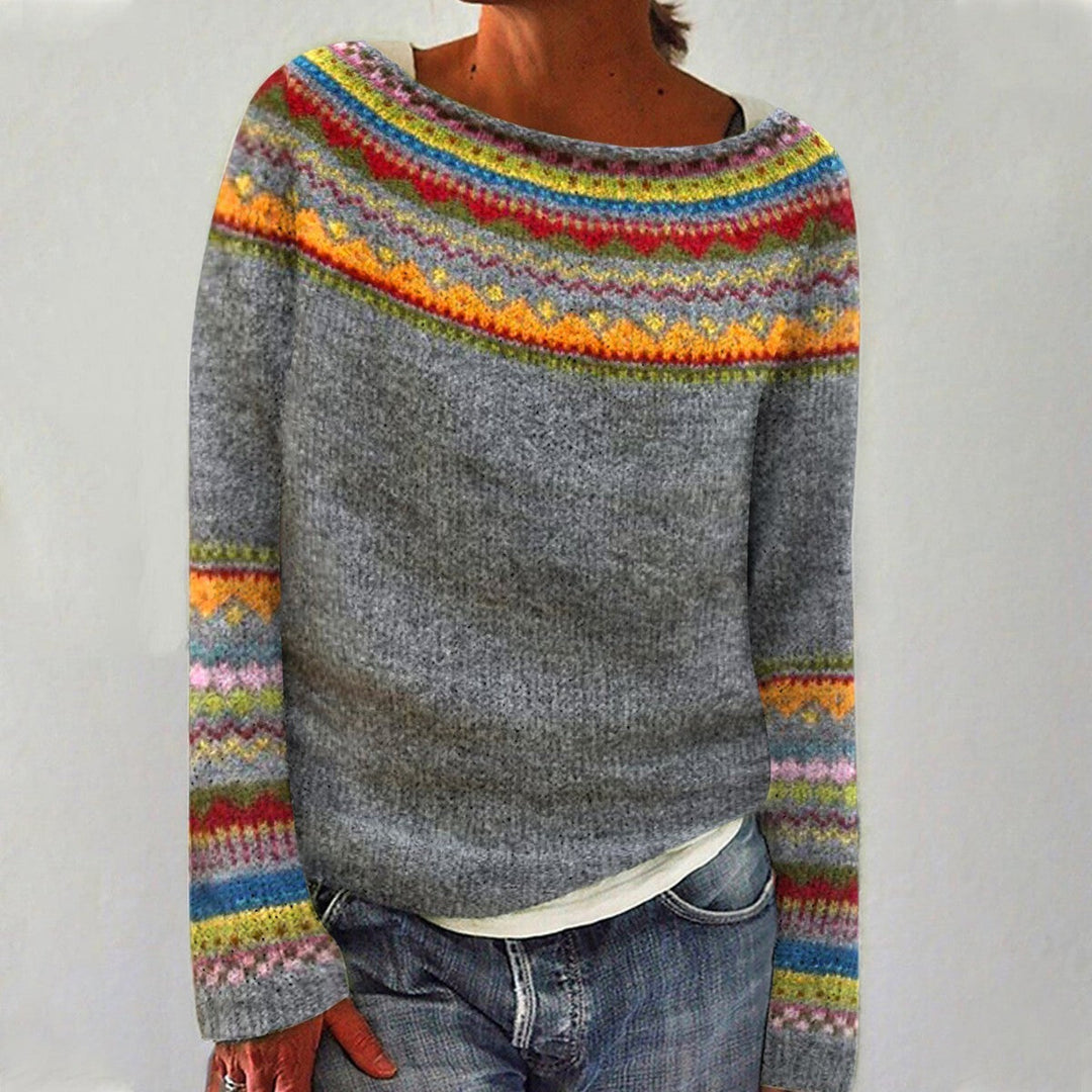 Silvia | Sweter w retro paski z kolorowym wzorem