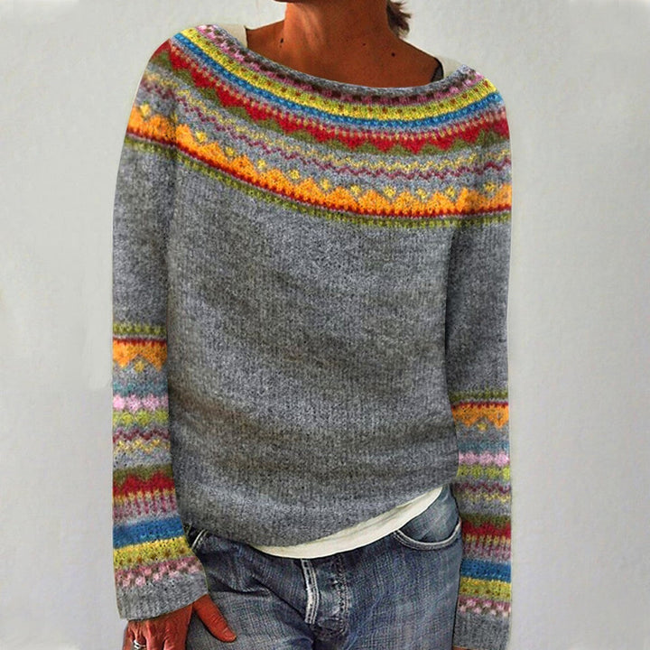 Silvia | Sweter w retro paski z kolorowym wzorem