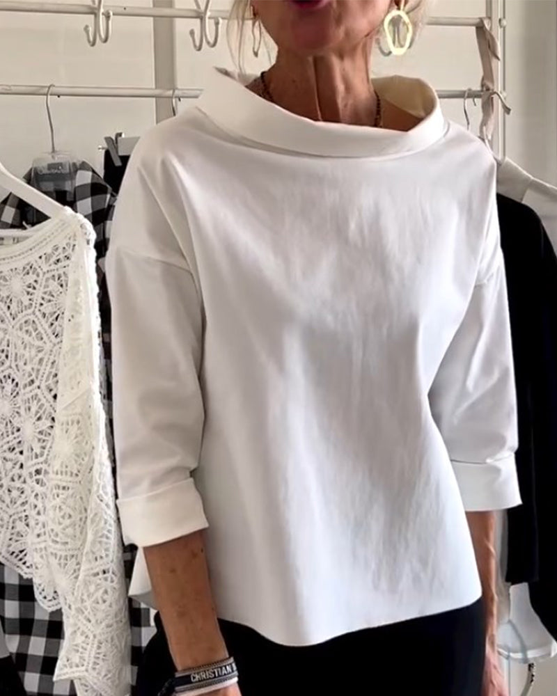 Tahlia | Elegancka Casualna Bluzka z Wysokim Kołnierzem i Długim Rękawem