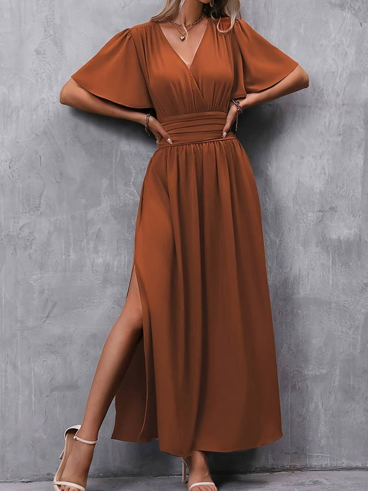 Sukienka Venice Damska Elegancka – Falisty dekolt i plisowana talia dla kobiecego, szykownego stylu