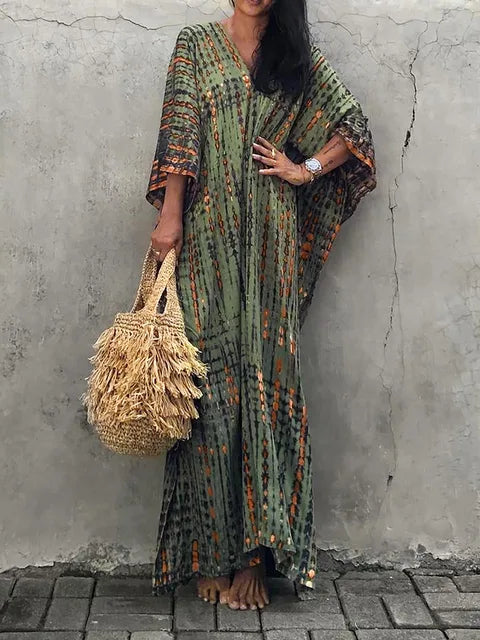 Amélie Sukienka Kaftan Damska – Lekka Sukienka Boho w Stylu Batik z Luźnym Krojem na Swobodne Lato