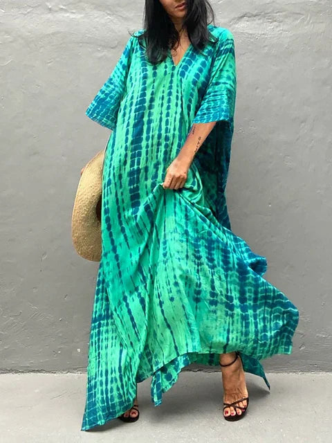 Amélie Sukienka Kaftan Damska – Lekka Sukienka Boho w Stylu Batik z Luźnym Krojem na Swobodne Lato