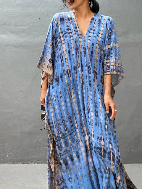 Amélie Sukienka Kaftan Damska – Lekka Sukienka Boho w Stylu Batik z Luźnym Krojem na Swobodne Lato