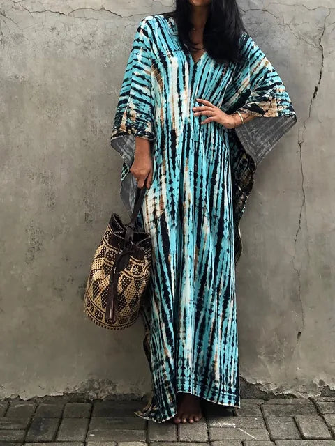 Amélie Sukienka Kaftan Damska – Lekka Sukienka Boho w Stylu Batik z Luźnym Krojem na Swobodne Lato