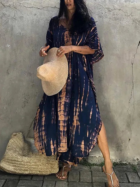 Amélie Sukienka Kaftan Damska – Lekka Sukienka Boho w Stylu Batik z Luźnym Krojem na Swobodne Lato