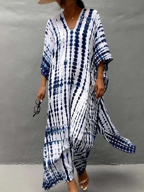 Janne Długa Sukienka Kaftan Damska – Lekka i Zwiewna Sukienka Maxi na Lato w Stylu Boho Chic