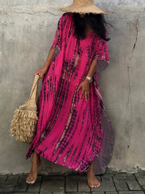 Amélie Sukienka Kaftan Damska – Lekka Sukienka Boho w Stylu Batik z Luźnym Krojem na Swobodne Lato