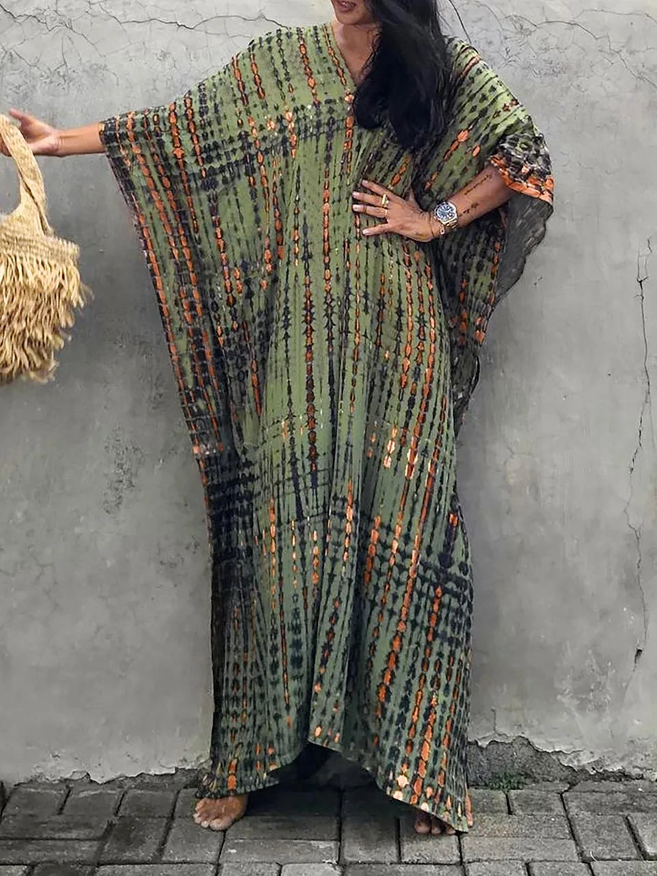 Amélie Sukienka Kaftan Damska – Lekka Sukienka Boho w Stylu Batik z Luźnym Krojem na Swobodne Lato