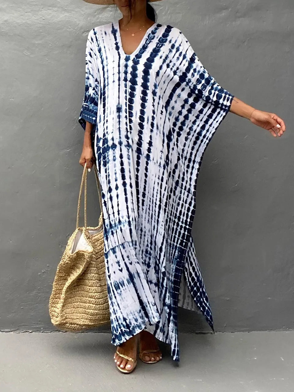 Janne Długa Sukienka Kaftan Damska – Lekka i Zwiewna Sukienka Maxi na Lato w Stylu Boho Chic
