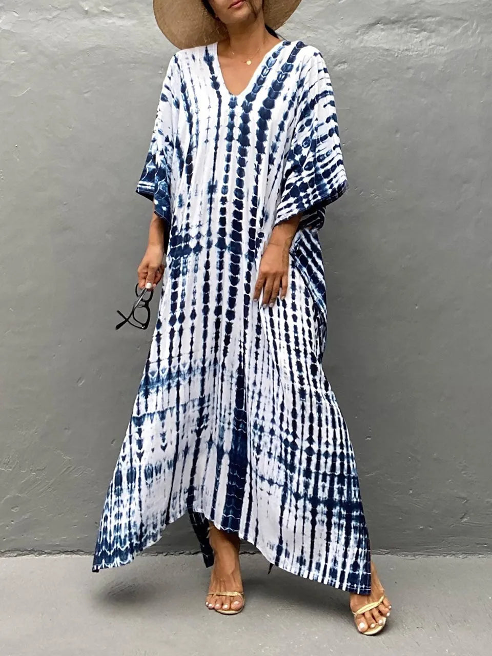 Janne Długa Sukienka Kaftan Damska – Lekka i Zwiewna Sukienka Maxi na Lato w Stylu Boho Chic