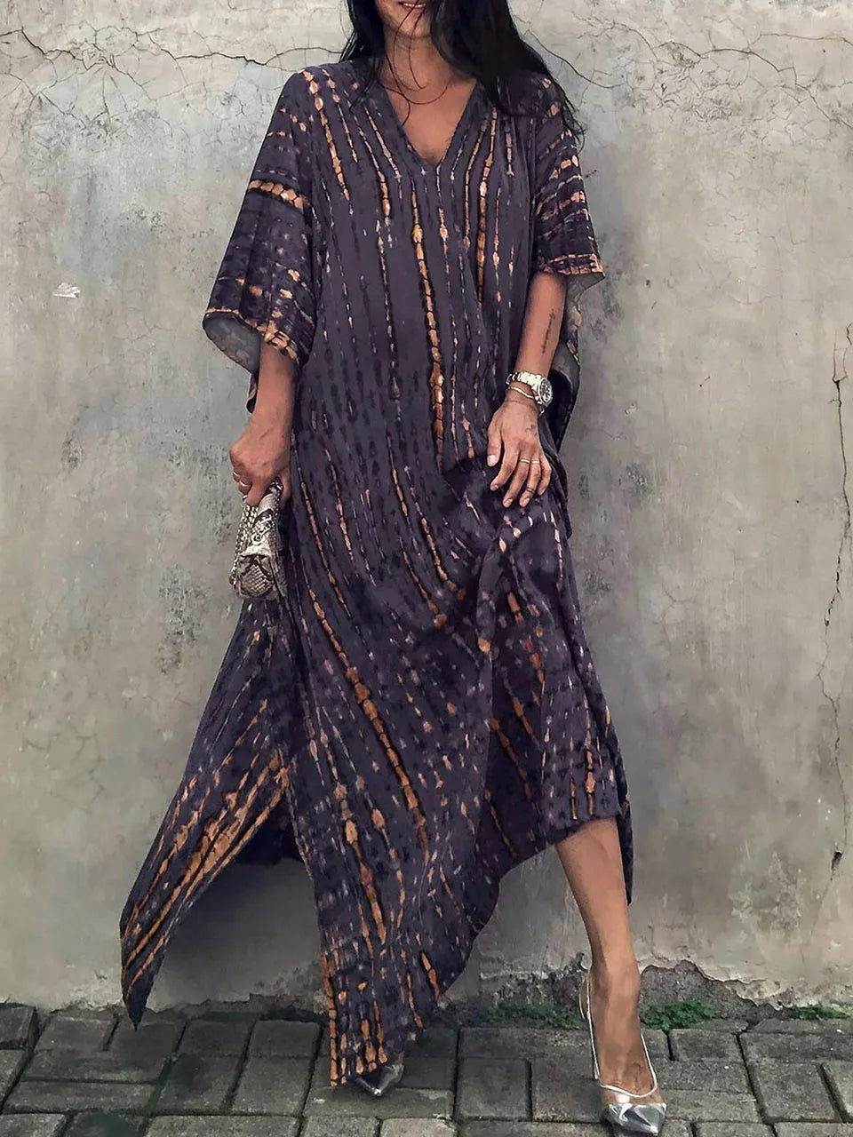 Amélie Sukienka Kaftan Damska – Lekka Sukienka Boho w Stylu Batik z Luźnym Krojem na Swobodne Lato