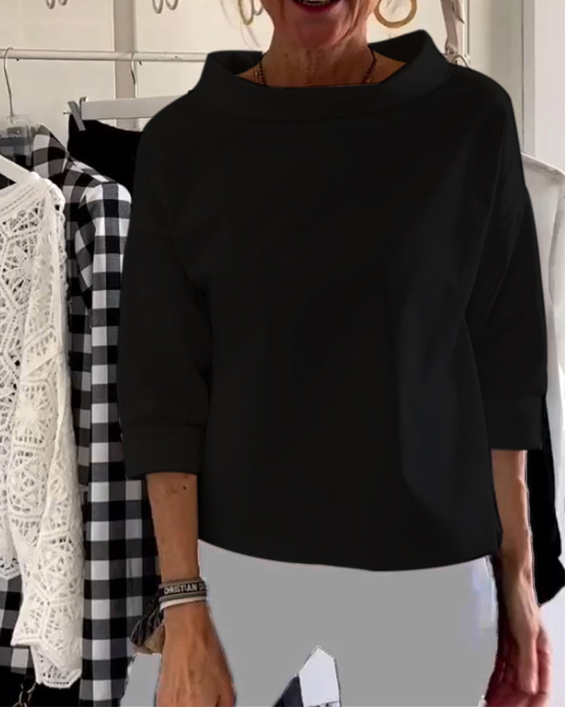Tahlia | Elegancka Casualna Bluzka z Wysokim Kołnierzem i Długim Rękawem