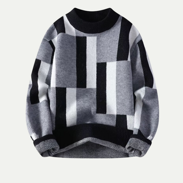 David Męski Sweter z Wełny Merynosów – Stylowy Sweter w Kratę z Golfem & Luźnym Krojem
