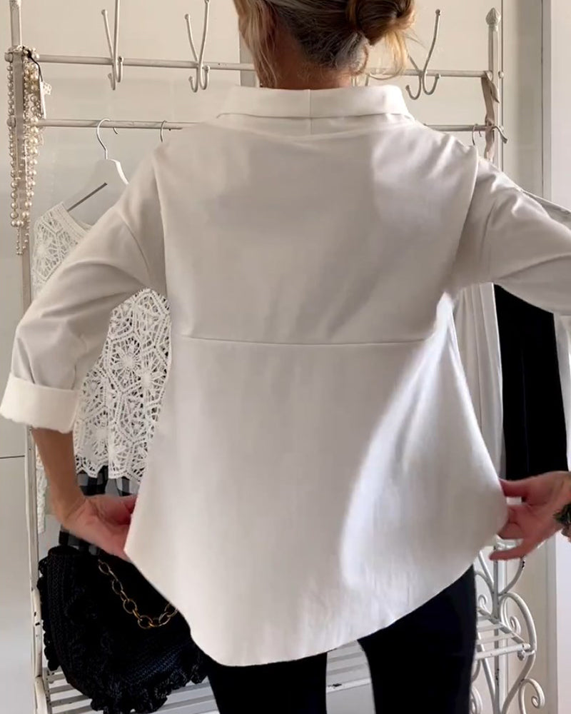 Tahlia | Elegancka Casualna Bluzka z Wysokim Kołnierzem i Długim Rękawem
