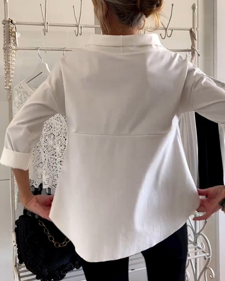 Tahlia | Elegancka Casualna Bluzka z Wysokim Kołnierzem i Długim Rękawem